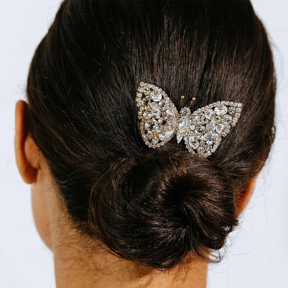 Fashion Rhinestones Butterfly Hairpin Clip Wedding Accessories for Women Luxury Bling Crystal Bridal Hair Comb Headband Jewelry