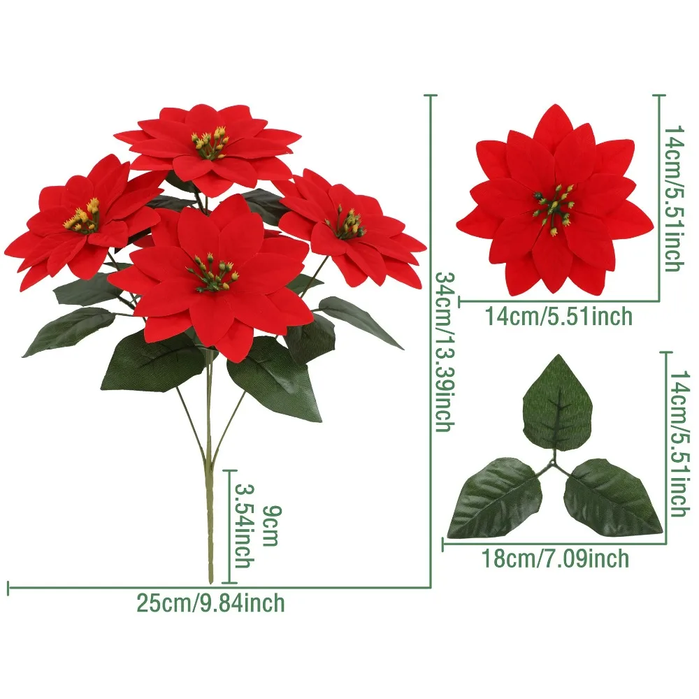 1 قطعة باقة البونسيتة الحمراء الاصطناعية شجرة عيد الميلاد واقعية وديكور المنزل زينة عيد الميلاد #4