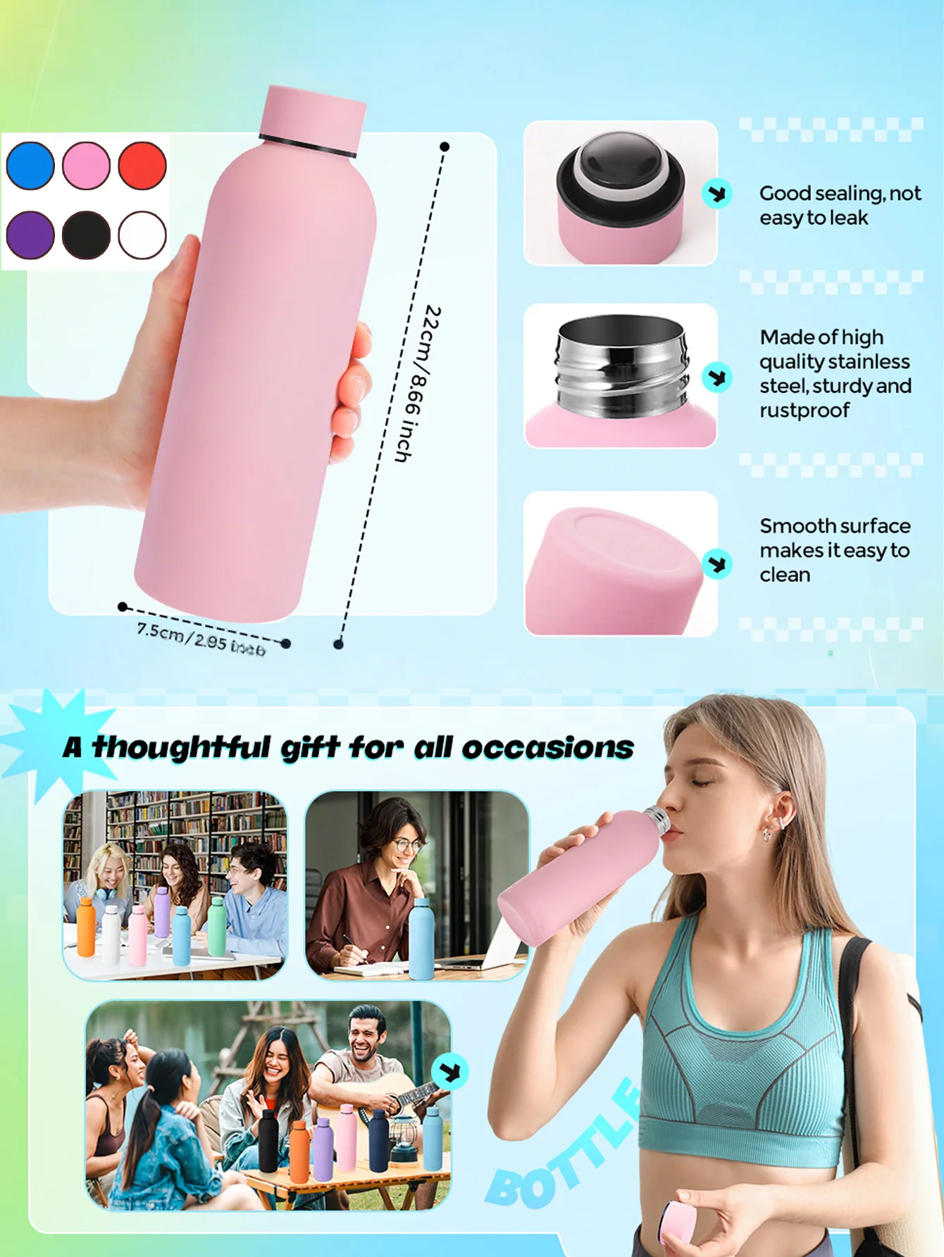 كوب قهوة لاتيه صغير الفم بلون سعة 500 مل، أدوات شرب لجميع المواسم، زجاجة مياه معزولة بالفراغ #3