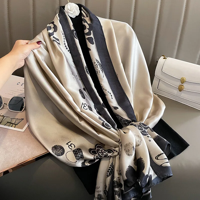 Spring Scarf Women\'s Luxury Design Scarf Silk Smooth Scarf Soft Muslim Headband Shawl Beach 85x180cm