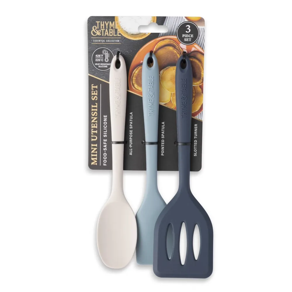 Silicone Mini Kitchen Utensil Set of 3 Spatula Turner Tongs for Cooking Baking Non-Stick Cookware Heat Resistant Safe Dishwasher