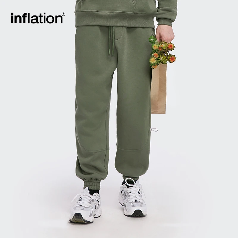 INFLATION Solid Loose Fit Mens Sweatpant Winter Warm Fleece Joggers Pants Unisex Elastic Waist Track Pants 3206W20