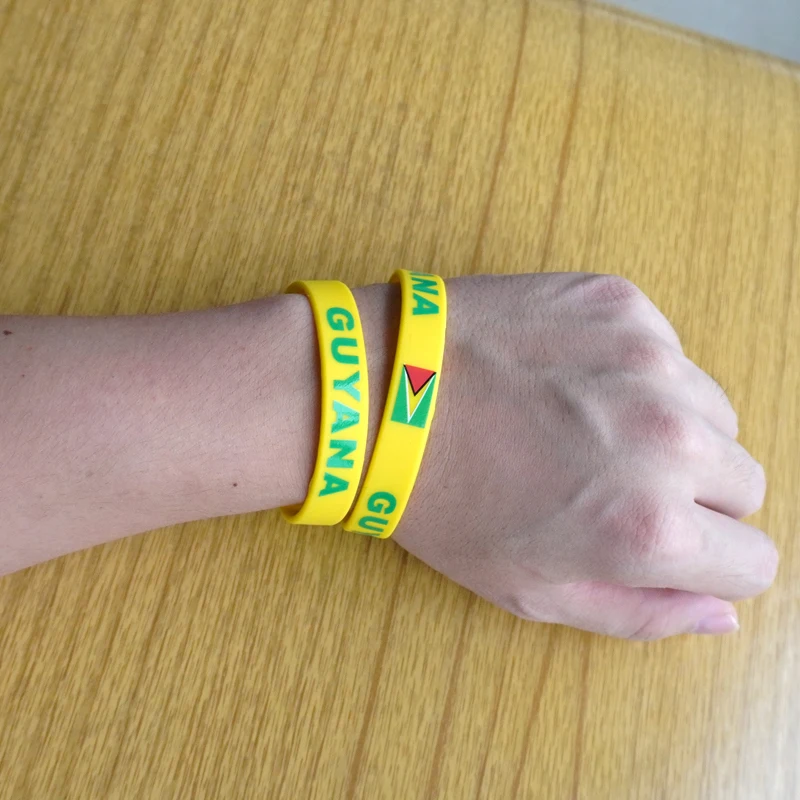 Customized 2pcs Guyana Flag Wristband Sport Silicone Bracelet Rubber Band Commemorative Fashion Accessory