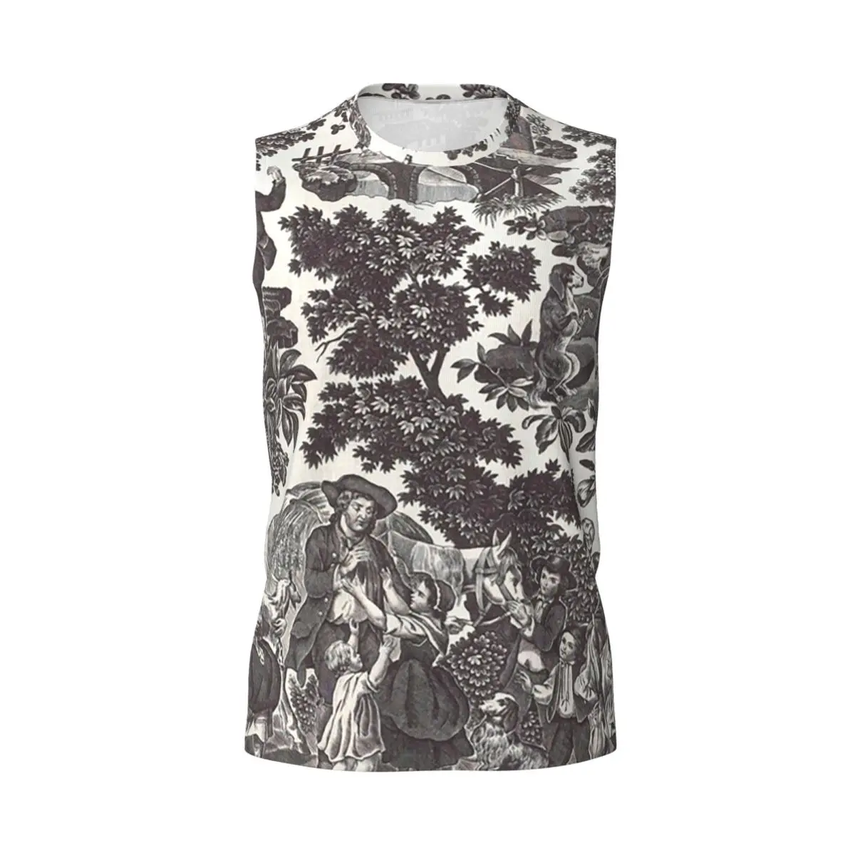 Toile De Jouy Family History Men Printed Sleeveless T-shirt Casual Hip Hop Street Style Beach Holiday Tank Tops