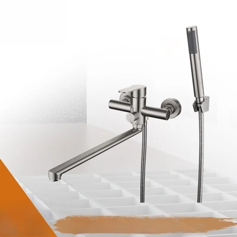 304 Stainless Steel Embedded Extended Spout Kitchen Faucet Set, Pressurized Spray Gun Bathroom Multifunctional Faucet