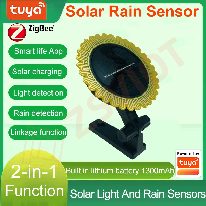 Tuya Smart Zigbee light and rain sensor 2-in-1 function, built-in lithium battery , Light and rainwater detection Smart life App