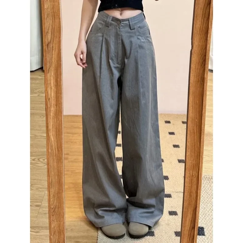 

Baggy Korean Y2k Gray Jeans Casual Wide Leg Vintage Denim Pants Woman High Waisted Oversized Trousers Summer Fashion