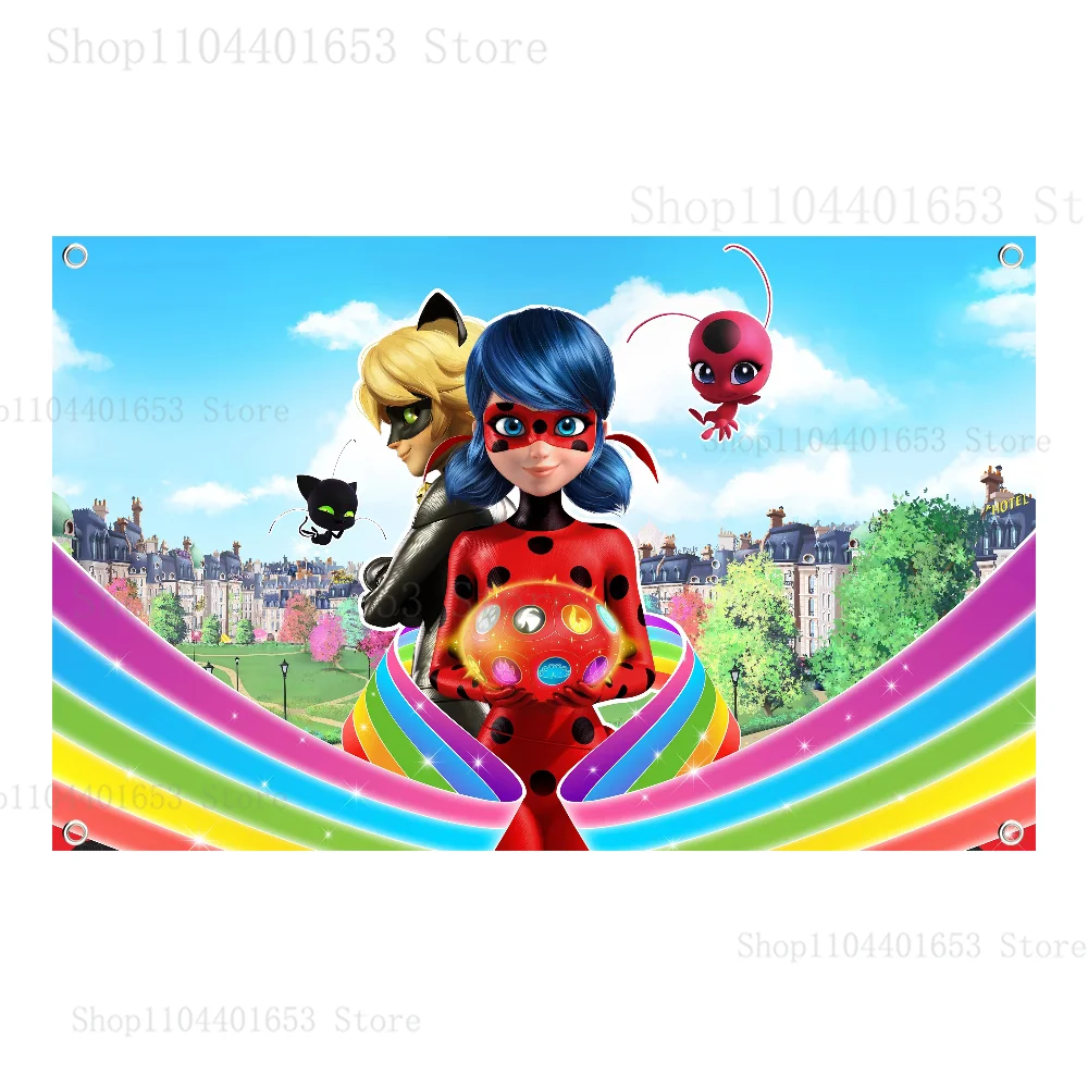 M-Miraculous Tales of L-Ladybug Flag Indoor Outdoor Decorative Wall Art Decor Corporate Flag Printing Tapestry Banner