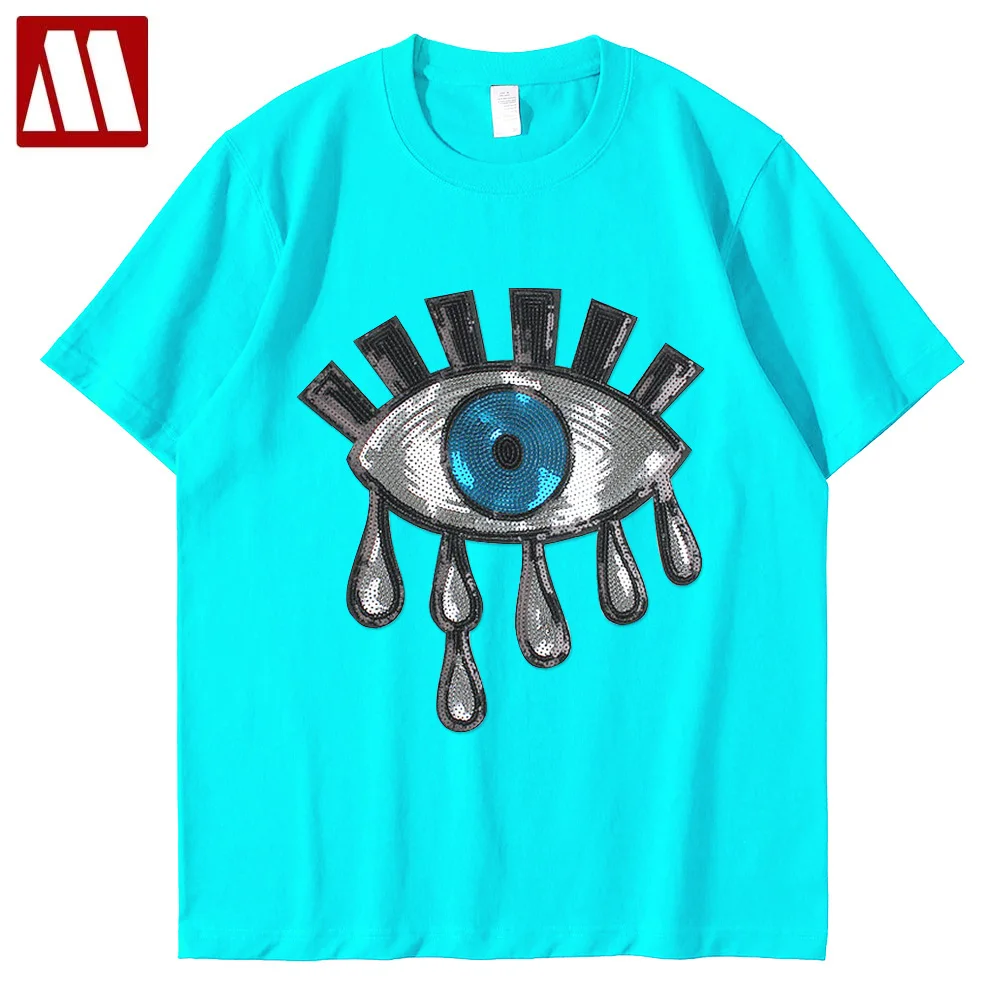 

Fashion Big Eyes Sequin T Shirt For Men Women High Quality Cotton Female Stylish Tears T-Shirt Casual Women's Tops Summer Tees