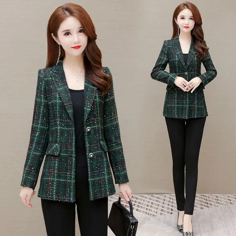 Plaid Suit Fashion Jacket Female 2023 Spring And Autumn New Slim Temperament Ladies Slim Joker Casual Suit Jacket Female Tide