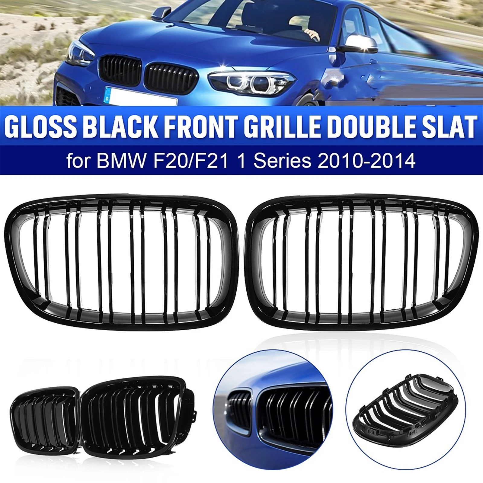 

Car Front Bumper Kidney Grille Racing Grills For BMW 1 Series F20 F21 2011 2012 2013 2014 Replacement Double Slat Front Grilles