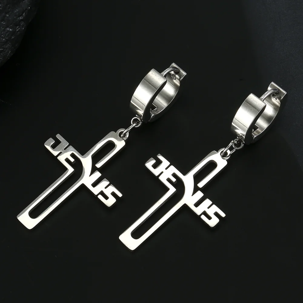 Cazador Punk Rock Jesus Cross Women's Drop Earrings for Men Earrings Christian Supernatural Stainless Steel Jewelry Gift 2024