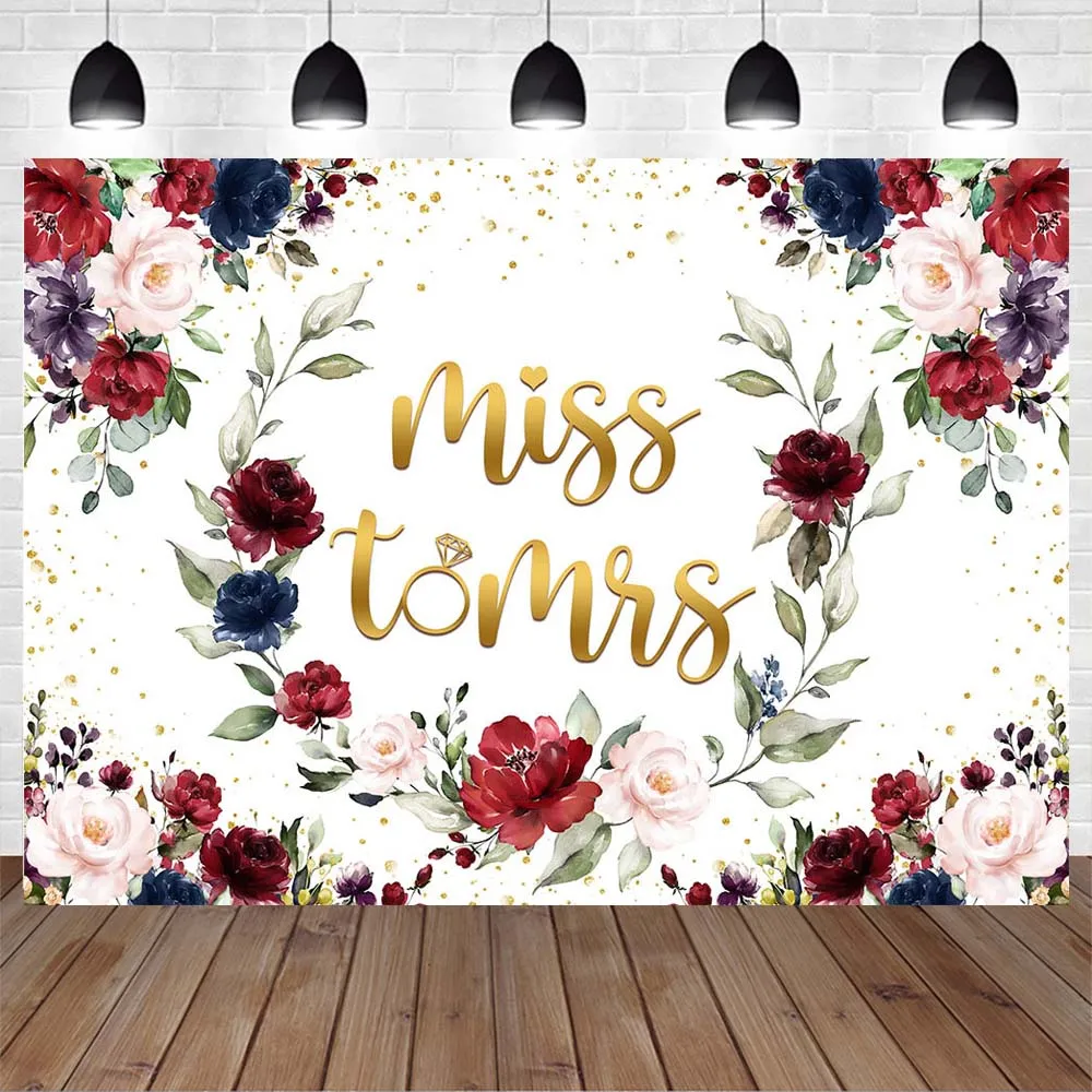 Mocsicka Miss to Mrs صورة خلفية الزفاف الذكرى النساء عيد ميلاد التصوير خلفية بورجوندي زهرة ديكور استوديو الصور