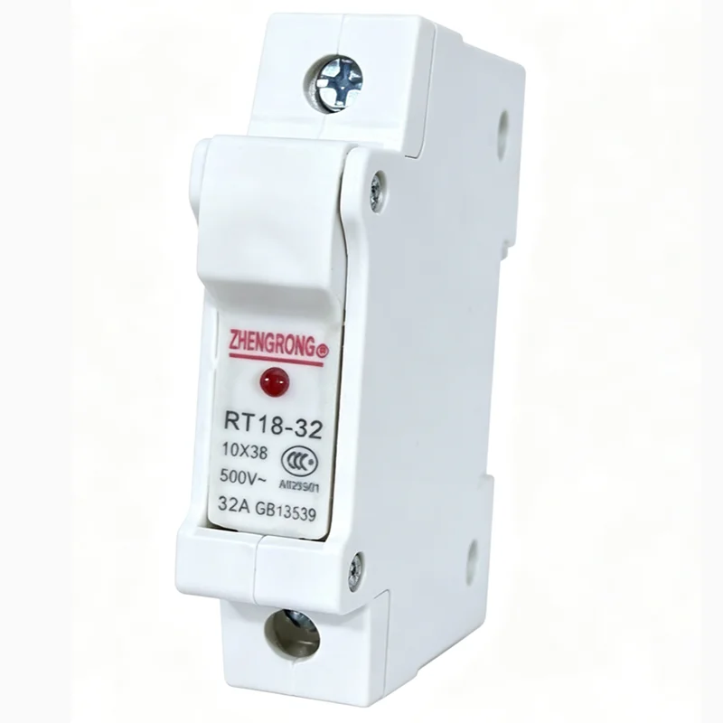 1P RT18-32X Plastic Fuse Base IEC Certified 1 Pole Supports New and Old Type Cylindrical Cap 32A 10X38 DIN Rail Fuse Holder Base