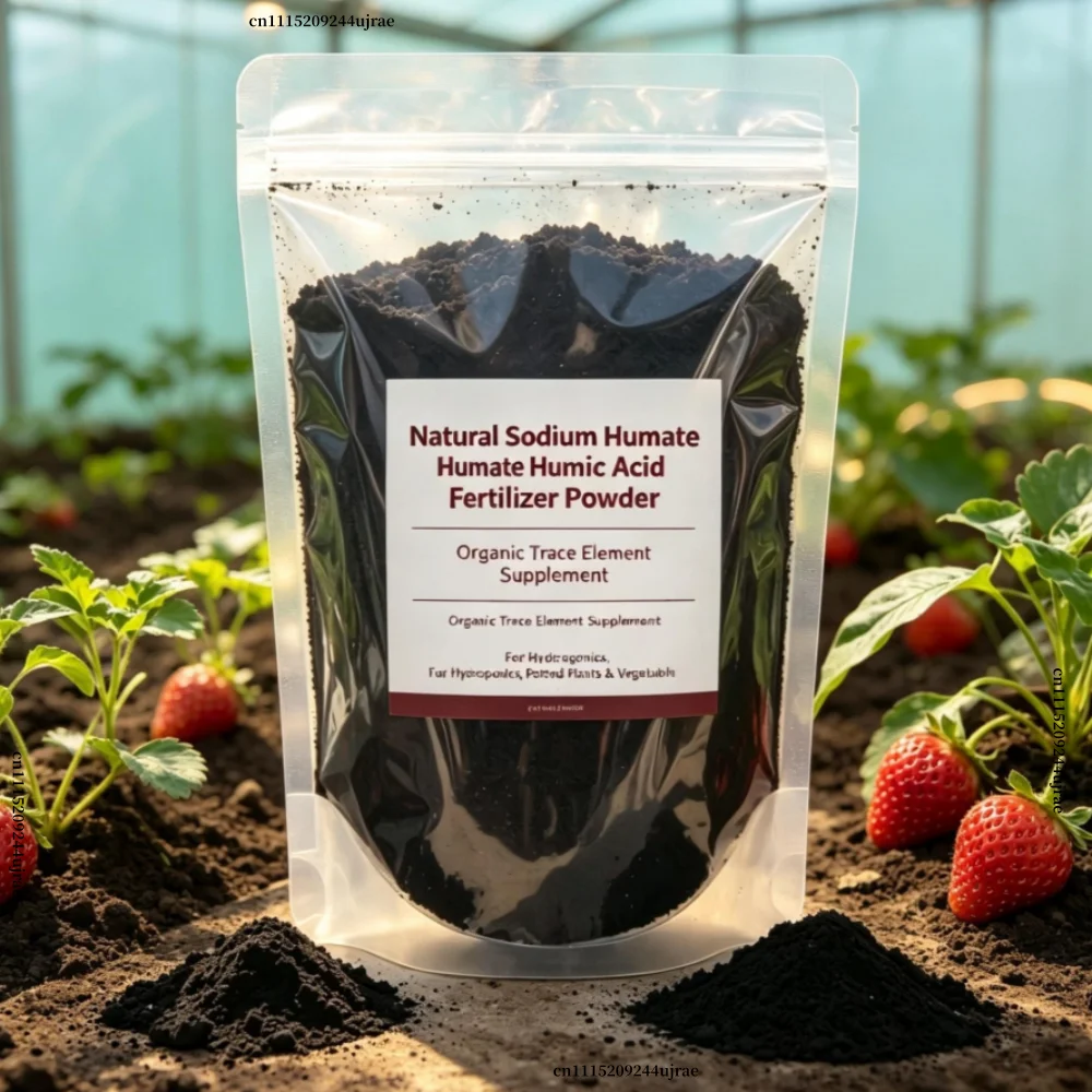 Natural Sodium Humate Humic Acid Fertilizer Powder, Organic Trace Element Supplement for Hydroponics, Potted Plants & Vegetable