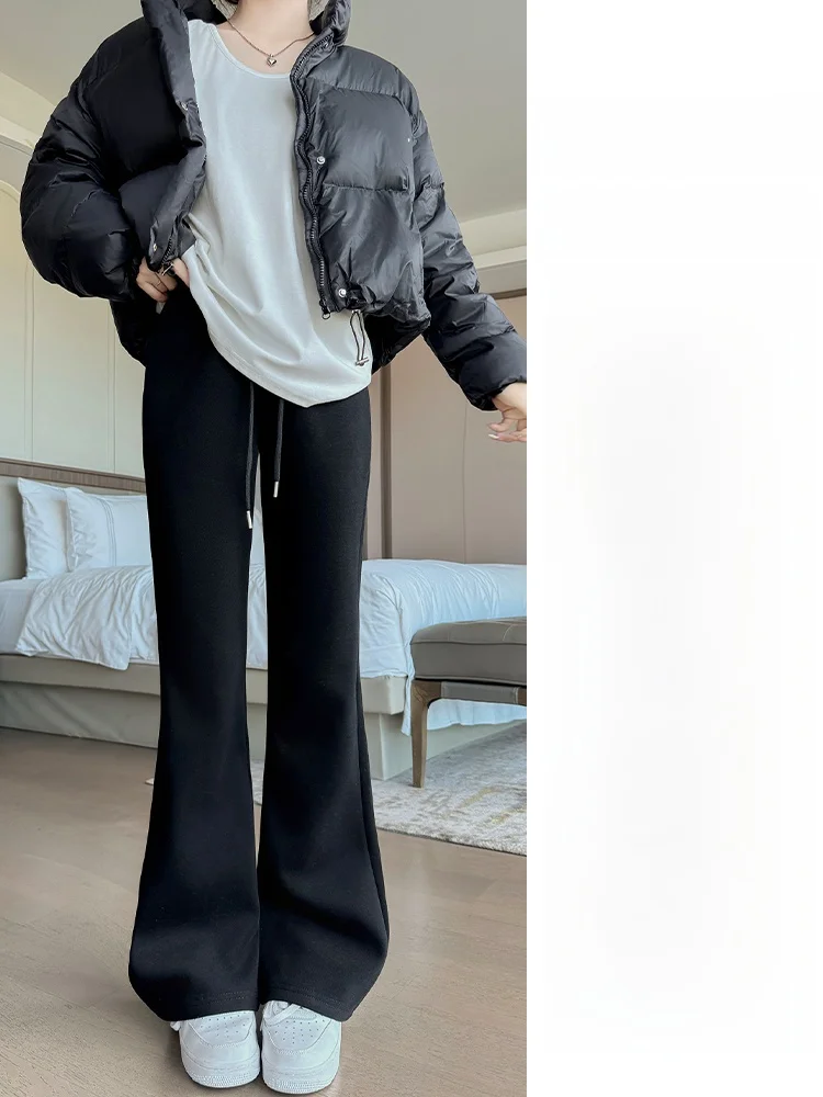 Calça esportiva fena de cintura alta, forro de lã, slim fit, calça capri casual, micro calça larga, primavera, outono e i...