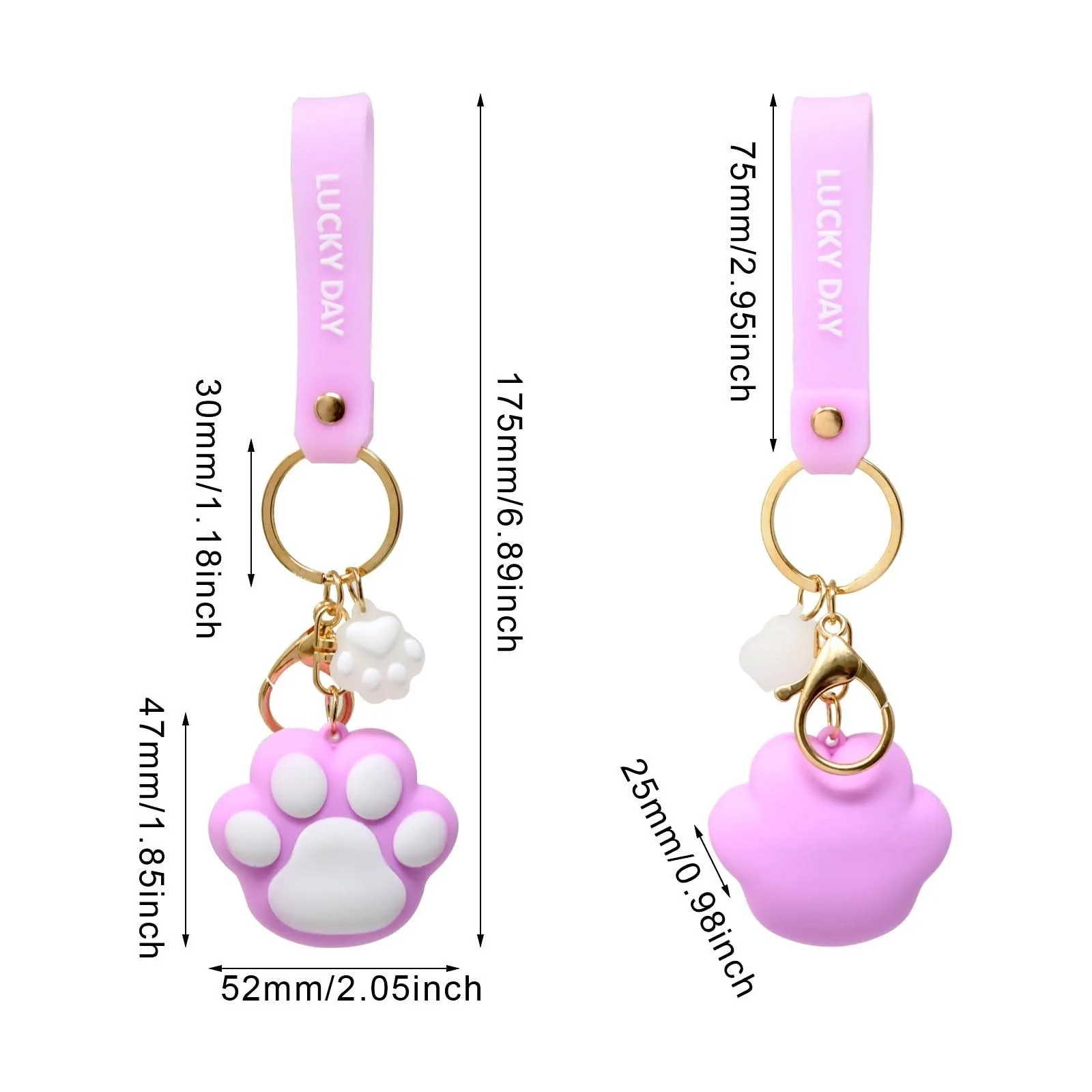 Cute Paw Print Keychains Fancy Pet Animal Key Ring Backpack Hanging Ornaments with Handle for Bag Cellphone or Car Pendant