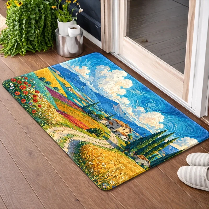 Spring Sakura Garden Entrance Doormat Trail Scenery Anti Skid Rug Floral Tree Indoor Entry Mat