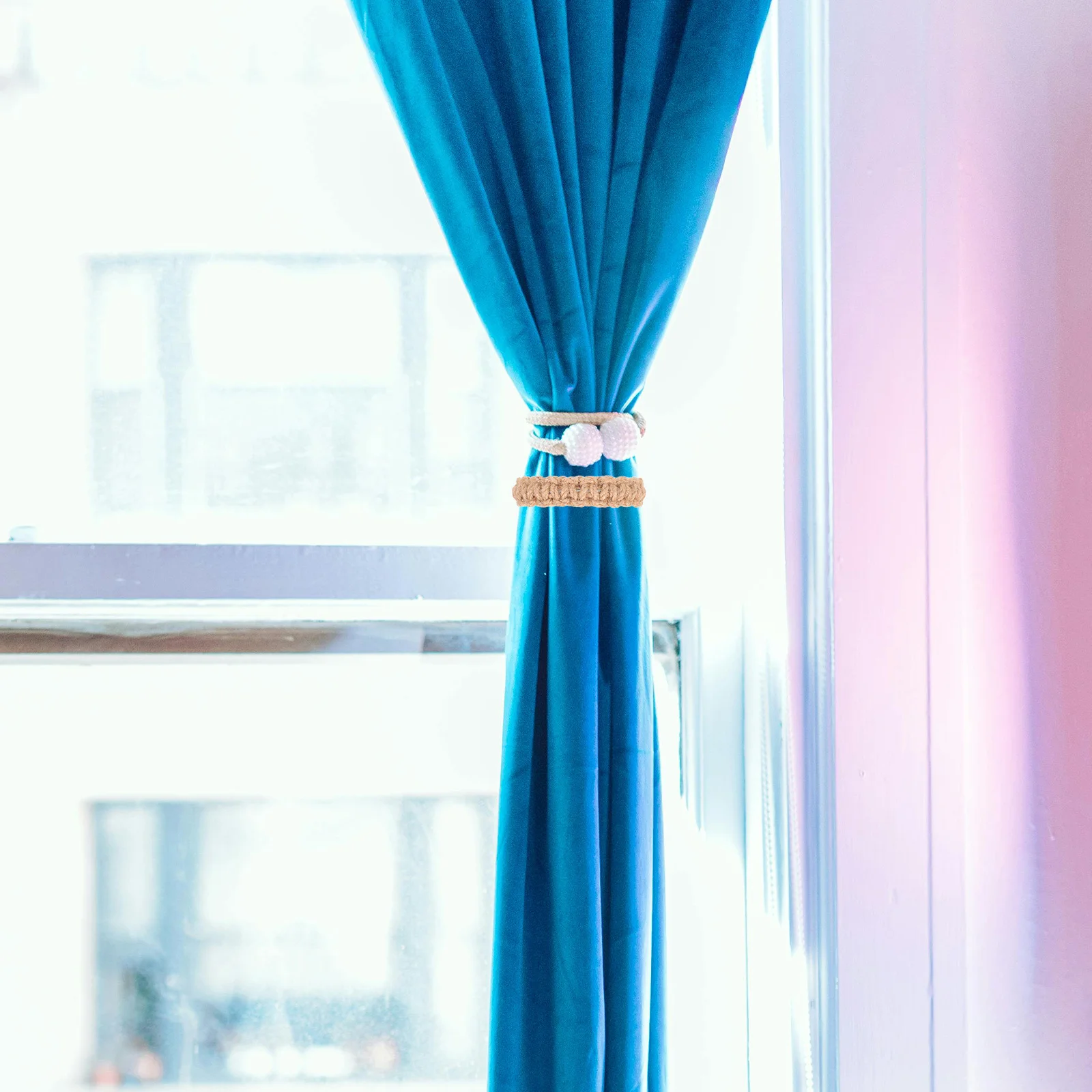 

4Pcs Boho Hand-Woven Jute Rope Curtain Tiebacks Rustic Farmhouse Decor No Drilling Easy Install for Sheer Holders