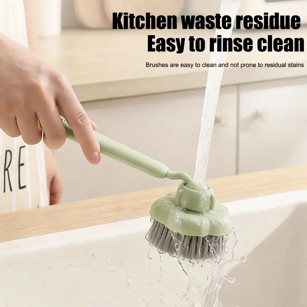 360 Rotatable Pot Brush Long Handle PET High-Density Bristles Oil-Proof Cleaning Scrubber Kitchen Tool