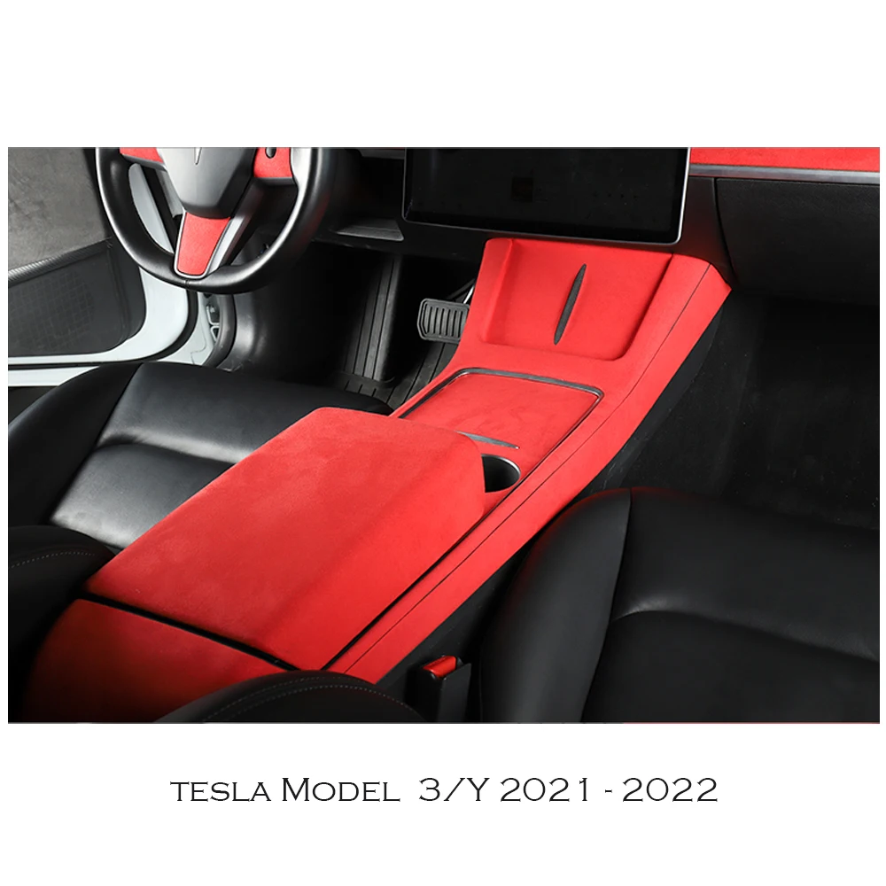 Kit avvolgente per Console centrale per Tesla Model Y & Model 3 2021-2023.10 Interior Decor Frabics in pelle scamosciata trim modifica lifting facciale