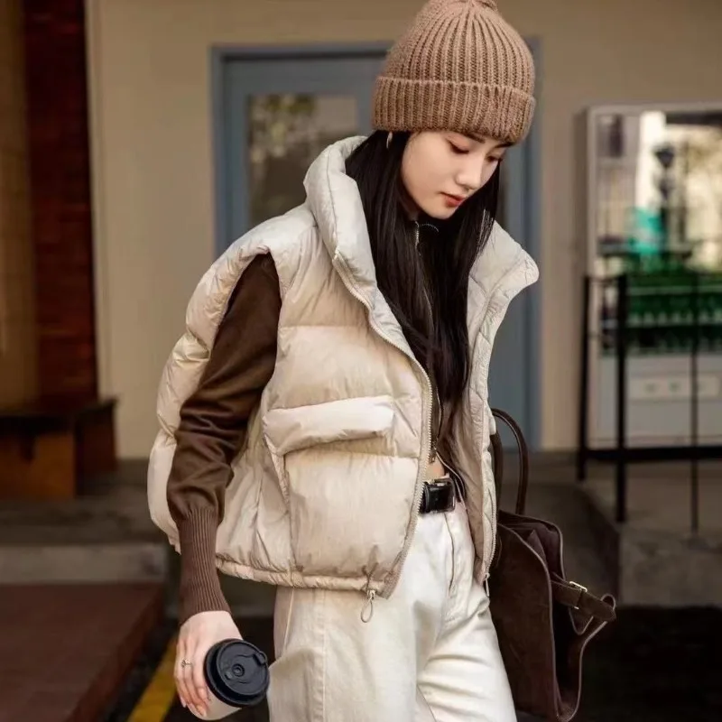 

Lightweight Solid Color Loose Gilet with Stand Collar Korean Version Down Jacket​