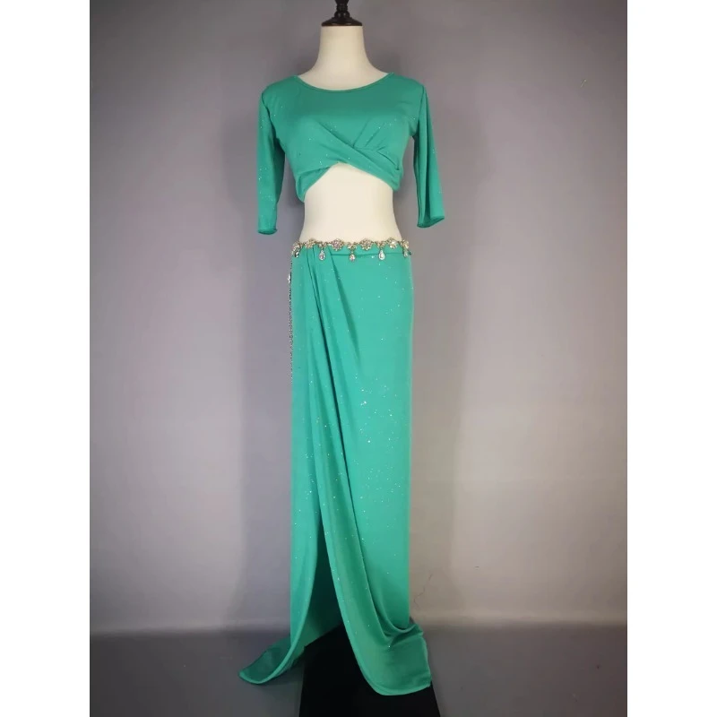 Customized Shiny Belly Dance Costumes Super Sparkling New Long Skirt Set Belly Dance Dress Practice Clothes