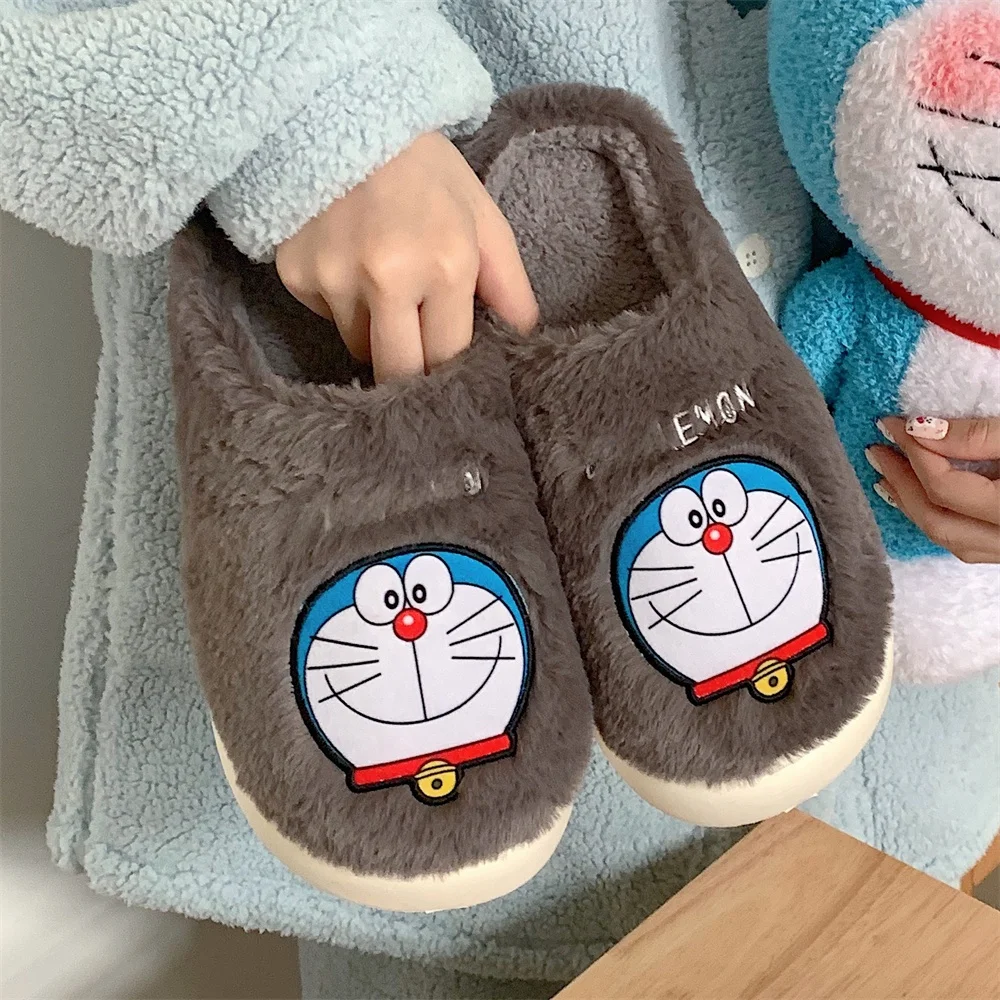 Doraemon Zheng Copyright Home Non-Slip Plush Cotton Slippers for Lovers Autumn and Winter RVX Head Warm Shoes for Men