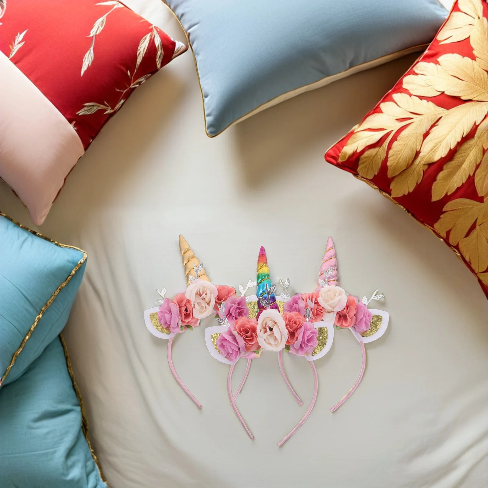 

3Pcs Children's Cartoon Hairbands Minicorn Glitter Flower Headband Birthday Party Dress Up Accessories Girls Headband