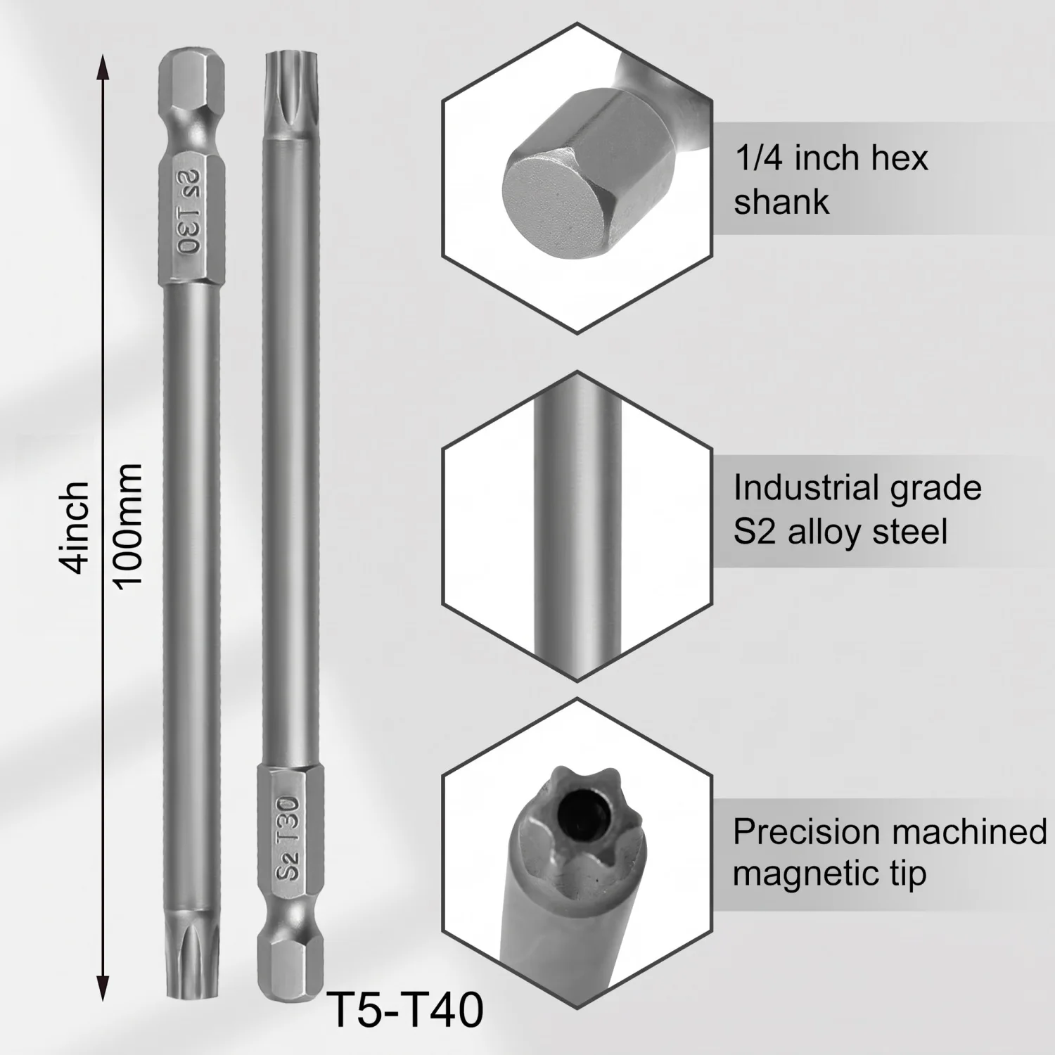 10-teiliges Set mit 1/4-Zoll-Sechskantschaft, T5-T40 Torx-Schraubendreher-Bits, 4 Zoll Länge, S2-Stahl, manipulationssicheres Schraubendreher-Set, Werkzeuge – Detail 6