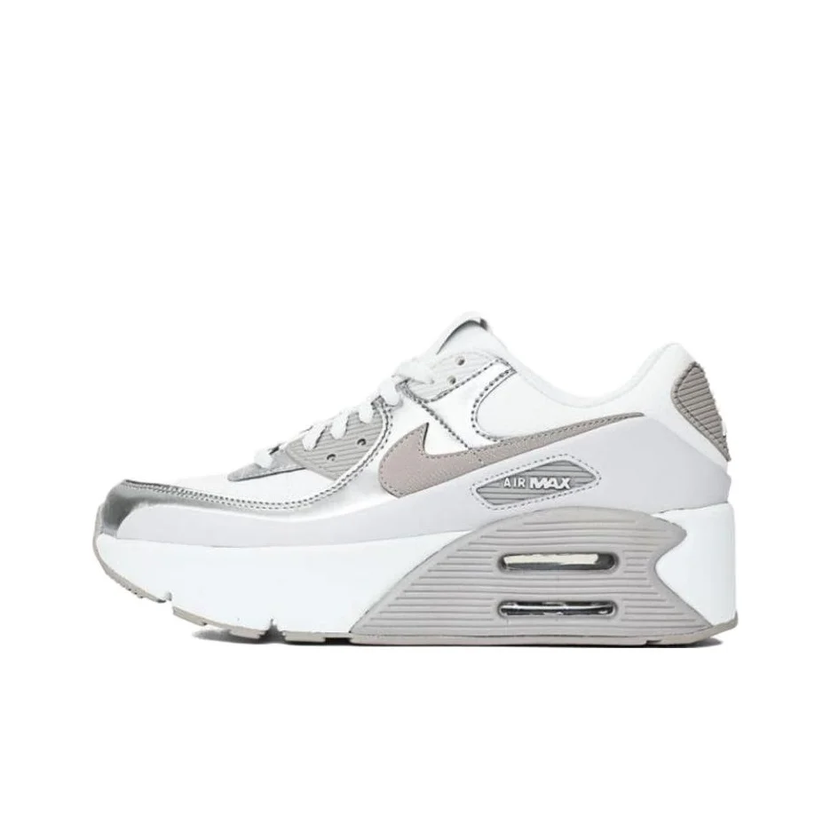 POIZON Nike Air Max 90 LV8 Summit White Vast Grey Metallic Platinum College Grey Feminino
