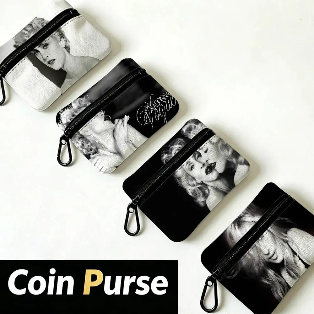 M-Madonna-Person Compact Oxford Cloth Zipper Pouch Detachable Carabiner Mini Coin & Key Wallet