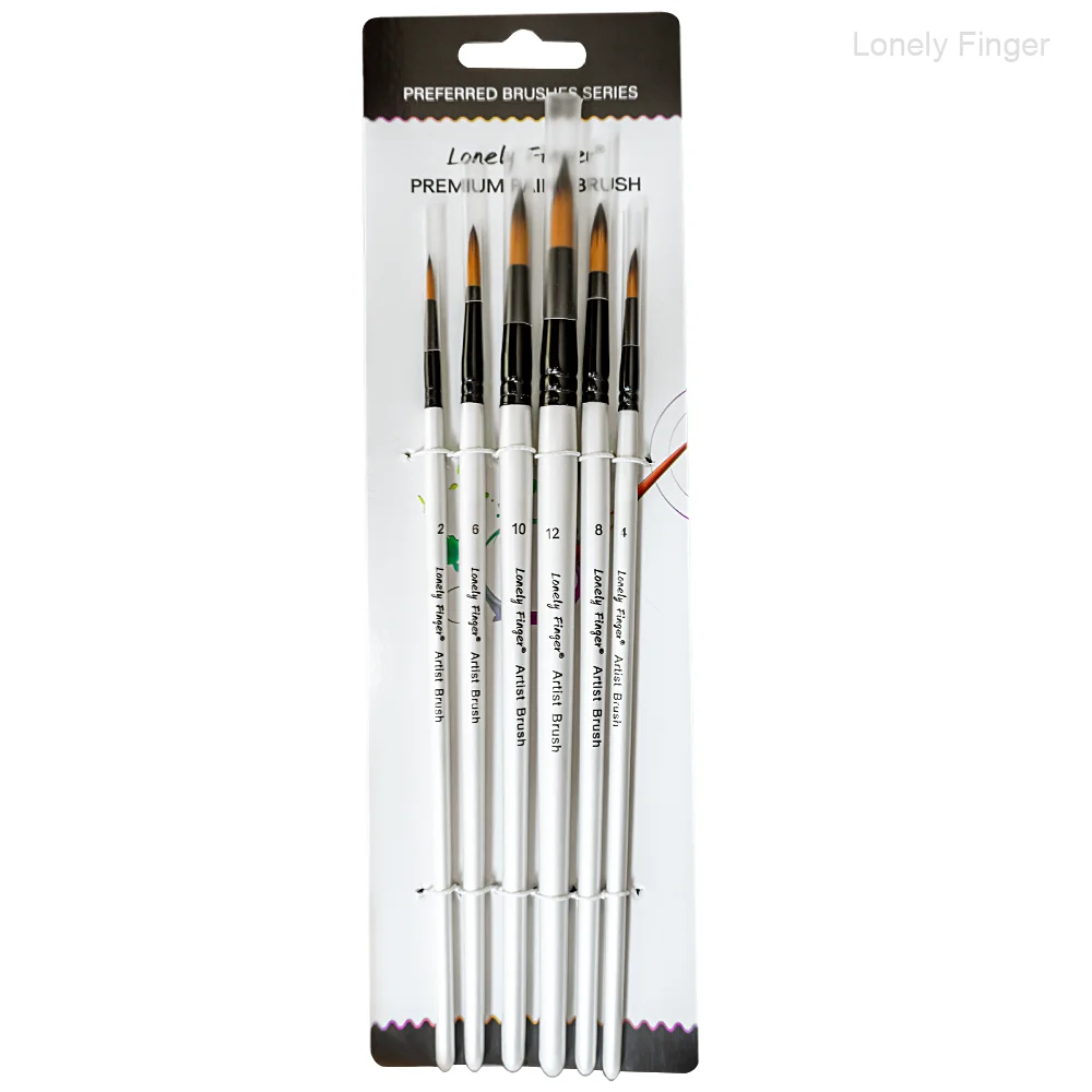 6 PCS Round Paint Brushes Set, Artist Brush for Acrylic Watercolor Oil Painting, Nail Art, Crafts, Canvas, Rock, Miniature Model