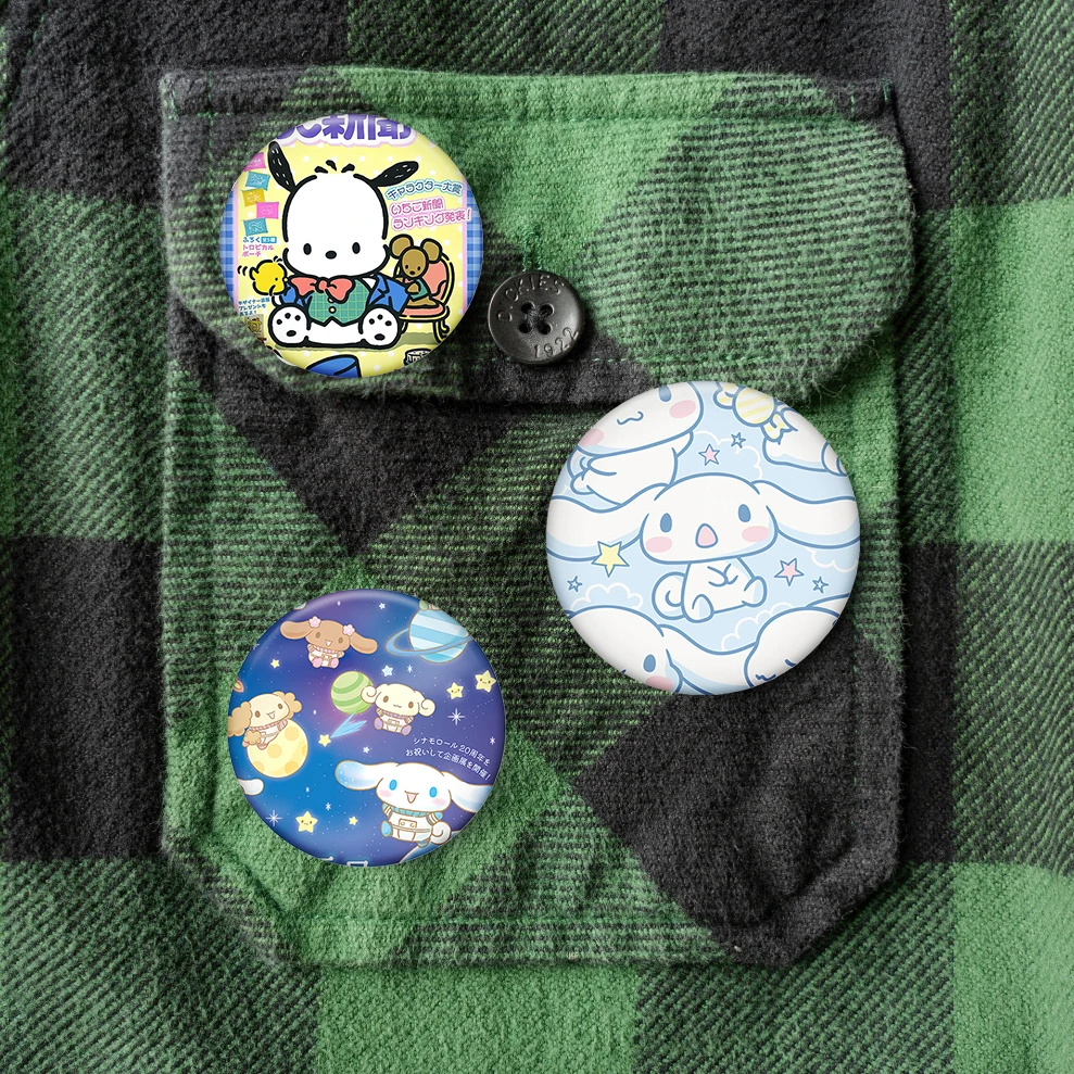 Leuke Cinnamoroll Hello Kitty Metalen Pins Kuromi My Melody Cosplay Kostuum Prop Badge Blik Ronde Cartoon Handgemaakte Broche Geschenken
