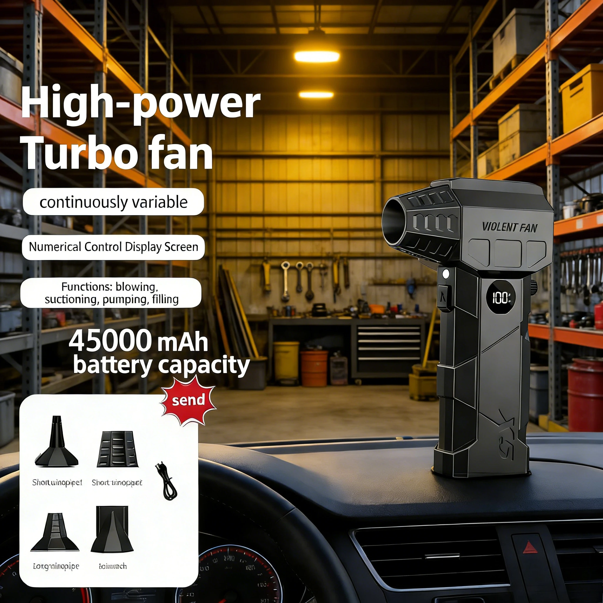 

Портативный высокоскоростной турбинный вентилятор X5 | Фен 2-в-1 для детейлинга автомобилей и укладки волос