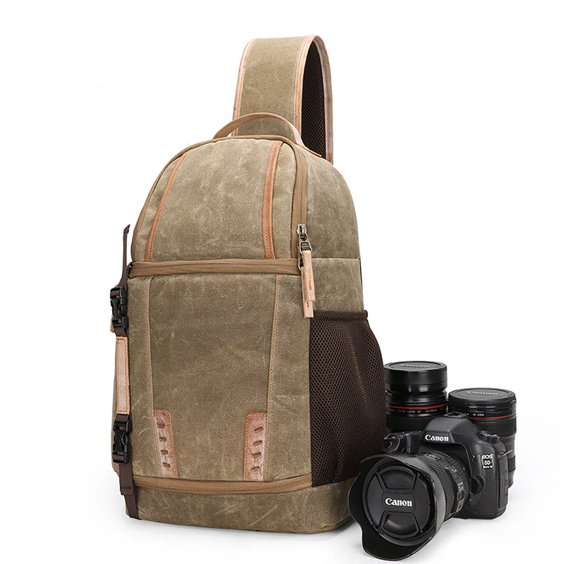 Batik Canvas Waterproof Camera Sling Backpack Multifunction Messenger Camera Bag For Canon Nikon Sony DSLR Camera Bag