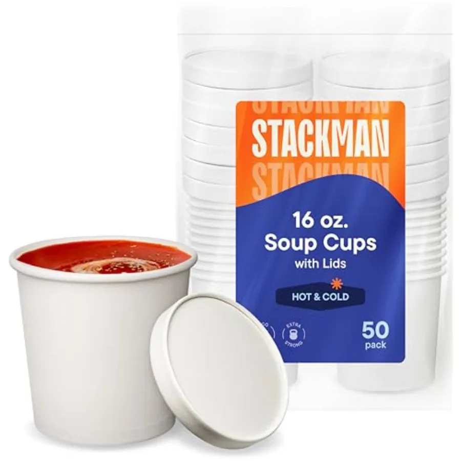 

50 Sets] Paper Food Container with Lid, Insulated Food Cups with Vented Lids - Hot or Cold To Go Soup Cup, for Soups, Ice Cream