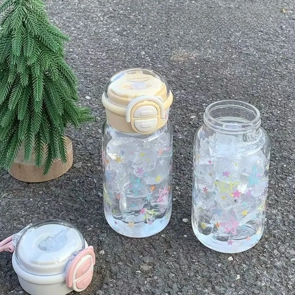 Kawaii with Straw Star Water Bottle 500ML Transparent PC Water Cup Leak-Proof Pop-Up Cover Drinking Cup Ice Coffee