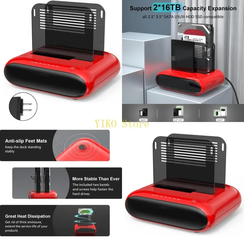 

K32C Док-станция для жесткого диска USB3.0 к 2,5/3,5-дюймовый SSD-диск Док-станция для жесткого диска 2 отсека Клоны диска