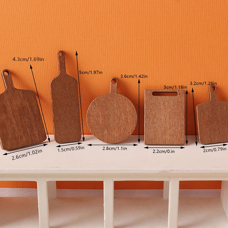【BS】5Pcs/set 1:12 Dollhouse Miniature Chopping Board Simulation Cutting Bread Dessert Board Model Kitchen Decor Doll House view 6