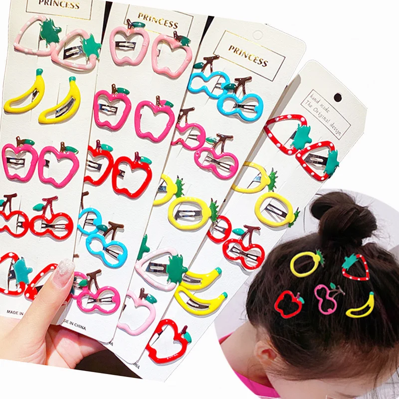 5Pcs Fruit Snap Hair Clip Girls Bangs Barrettes Mini Hairpins Color Metal Hair Claw Side Clips Headwear Styling Hair Accessories