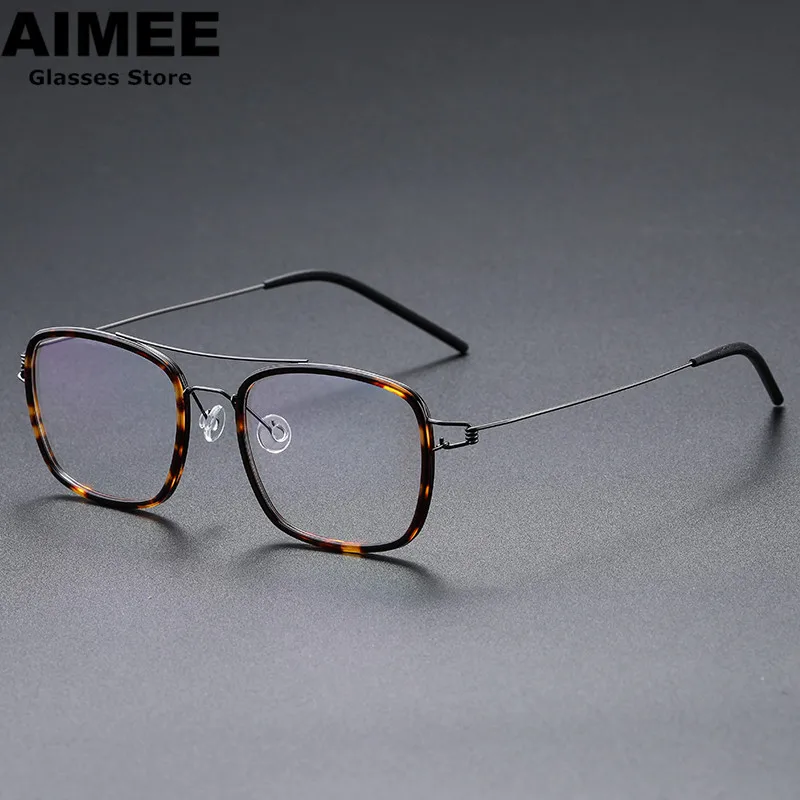 Dinamarca Brand Screwless Titanium Square Glasses Frame Homens Mulheres Ultraleve Double Beam Optical Eyeglasses Miopia Blue Light Lens