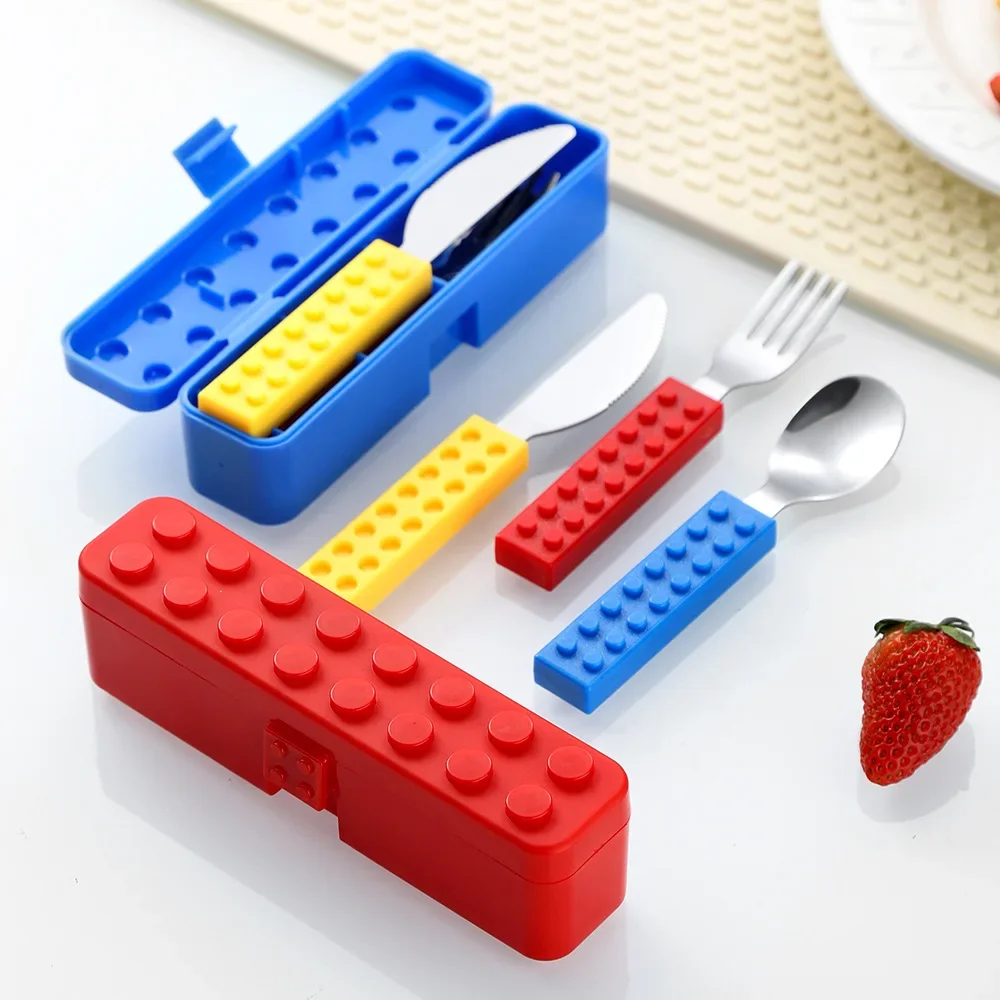 Creative Building-Block-Style Children's Cutlery Set: Cute and Fun Western-Style Cutlery Set for Babies