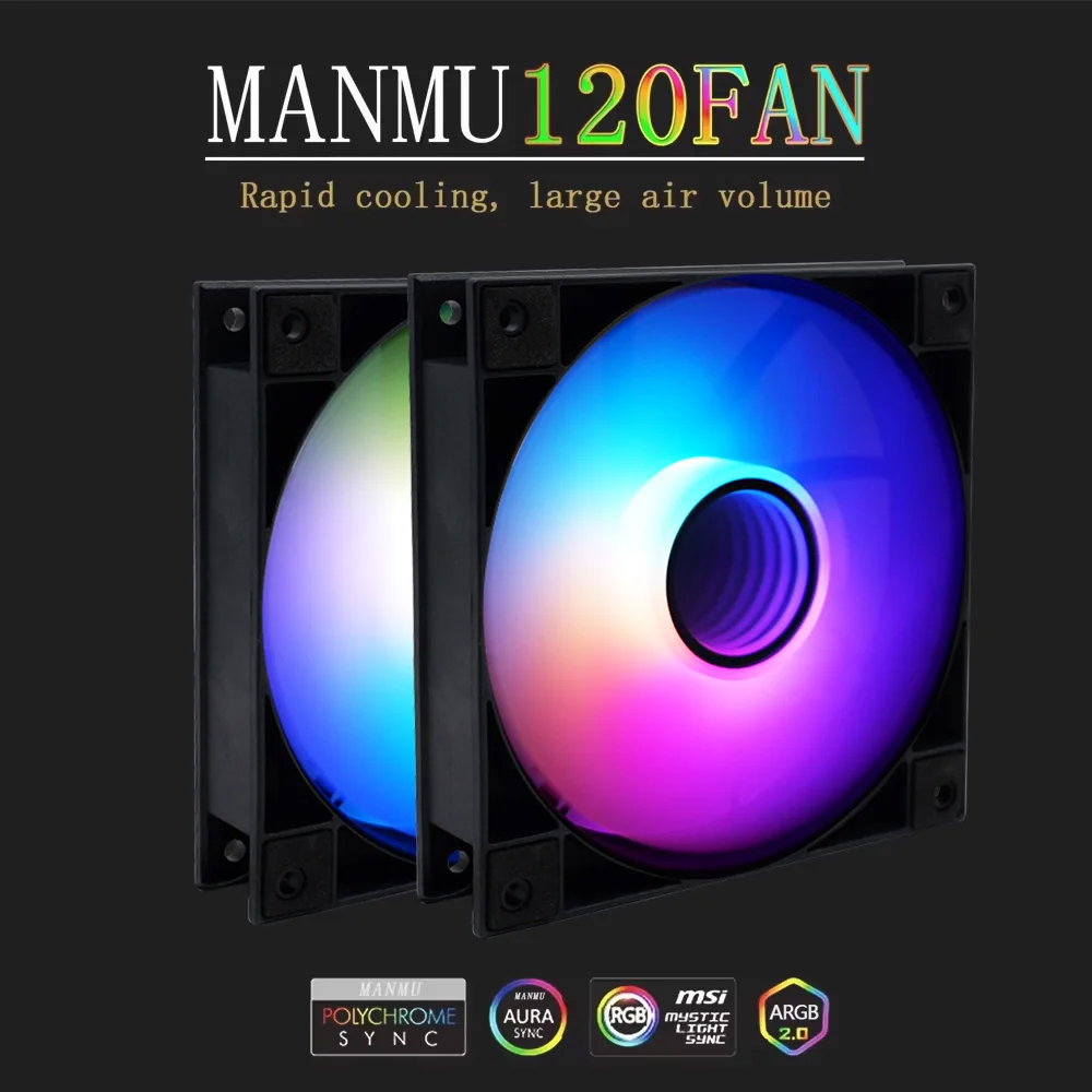 MANMU Case Fan Cpu Argb Fan Computer Rgb Fans 120mm Rgb Cooling Fan Cpu Cooler Pc Gaming