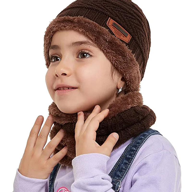 Bonnet et écharpe en cachemire pour enfants, couvre-chef épais et chaud, garçons et filles, hiver, automne, nouveau, doit avoir deux ensembles