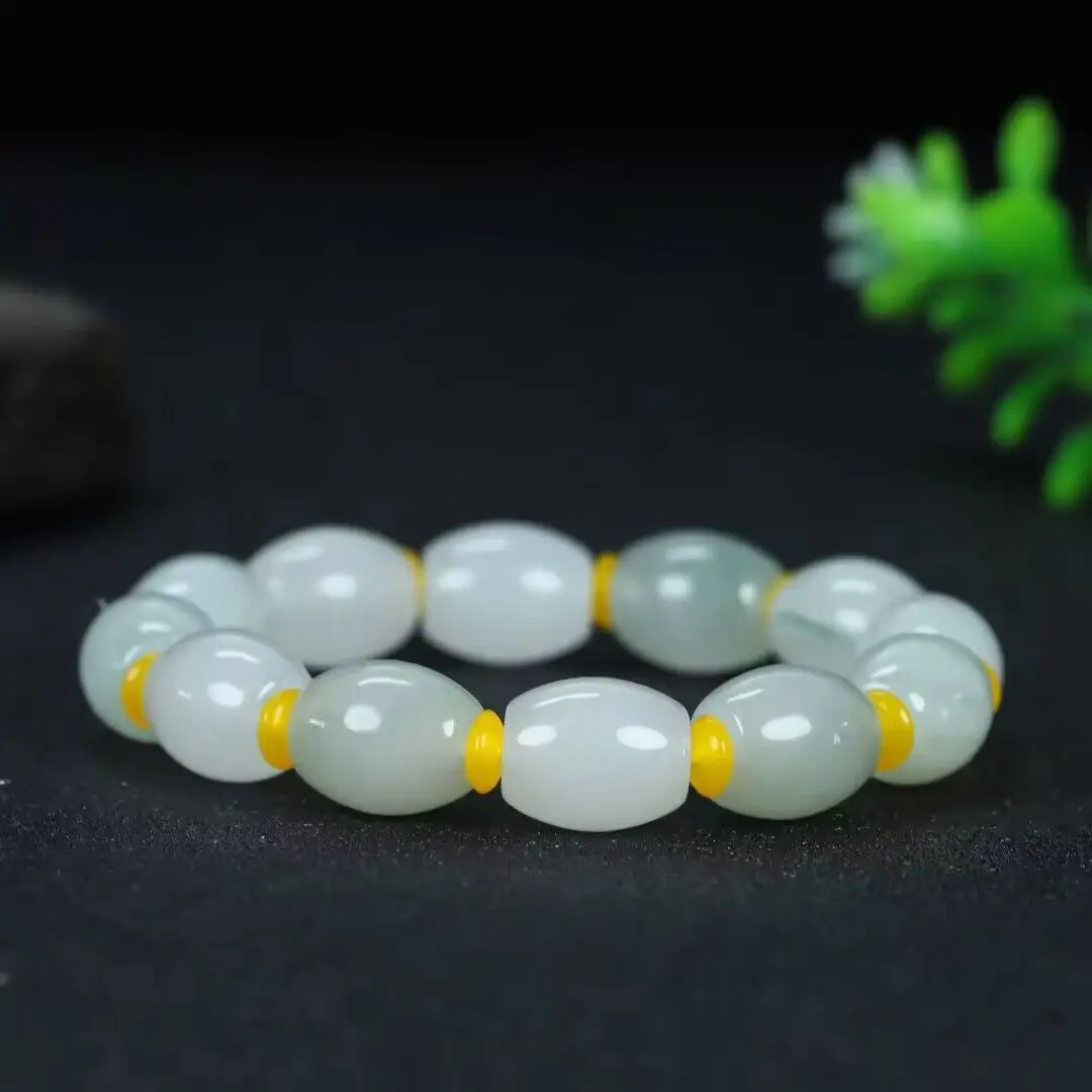 

Tianshan Cui bucket bead single circle bracelet, Xuecui men's and women's simple jade bracelet.