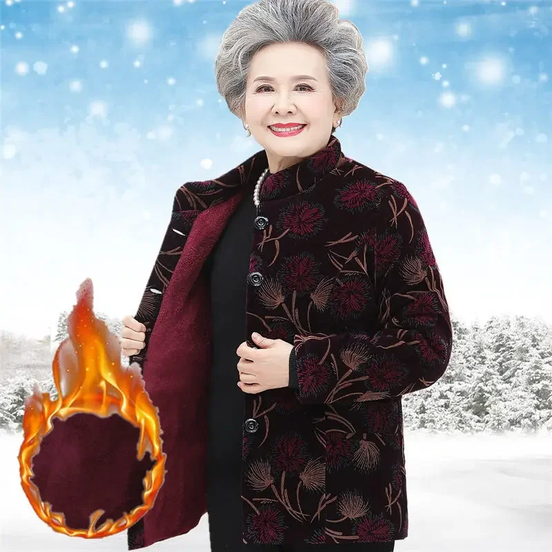 Winter Women's Cotton-Padded Jacket 50 To 80 Year Old Grandma Coat Thick Velvet Warm Middle Aged Mother Parkas Plus Size XL-5XL