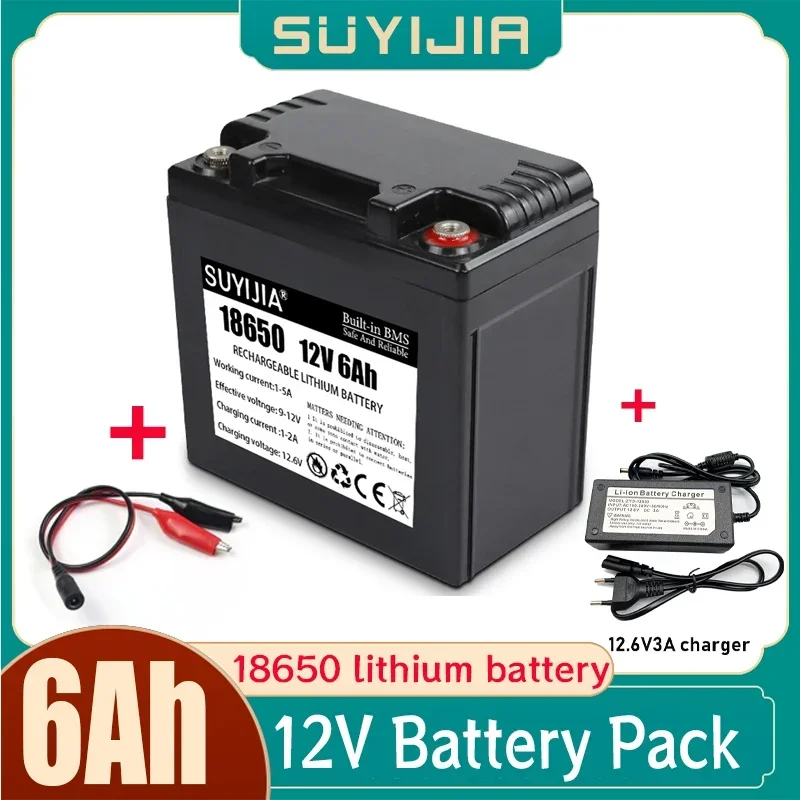 12V Battery 6Ah 18650 Rechargeable Lithium Battery Pack for Solar Energy Light Xenon LED Lamp Electric Sprayer +12.6v3A Charger