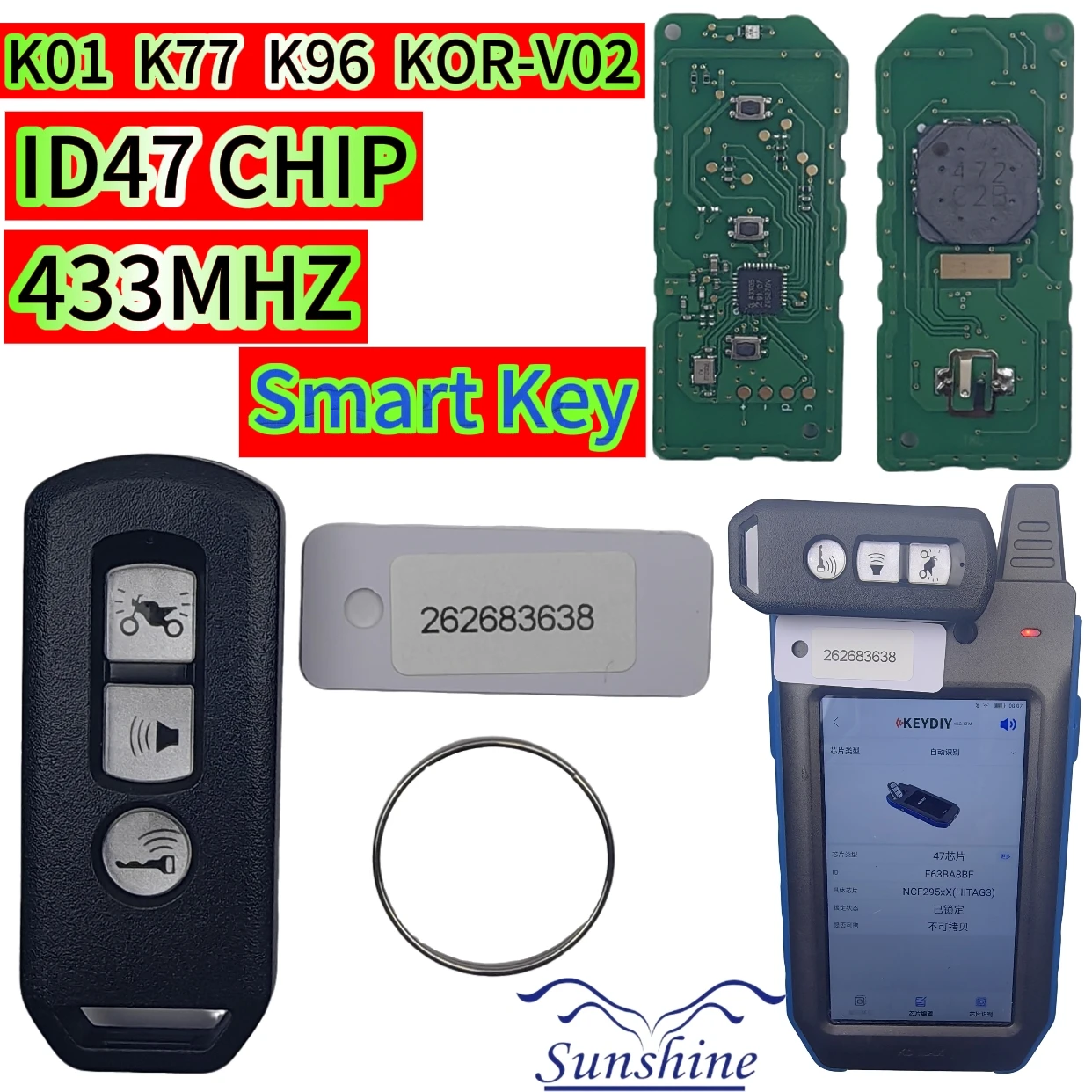 

Sunshine K01 KOR-V02 K77 K96 ID47 CHIP 433MHz Smart Remote Key For HONDA Motorcycle SH 125i/150i/300i ADV X-ADV PCX Hybrid