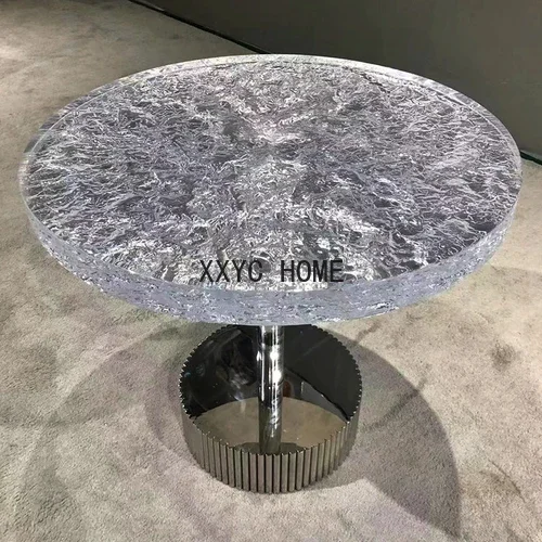 Italian Minimalist Crystal Epoxy Resin Coffee Table Water Ripple Glass Stainless Steel